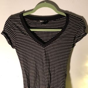 Black and white striped v neck shirt